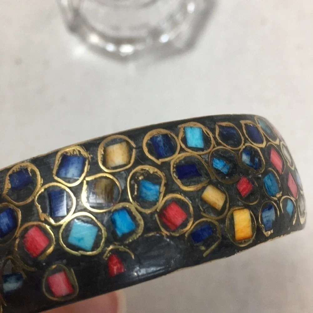 Wide brass shell inlaid bangle Bracelet